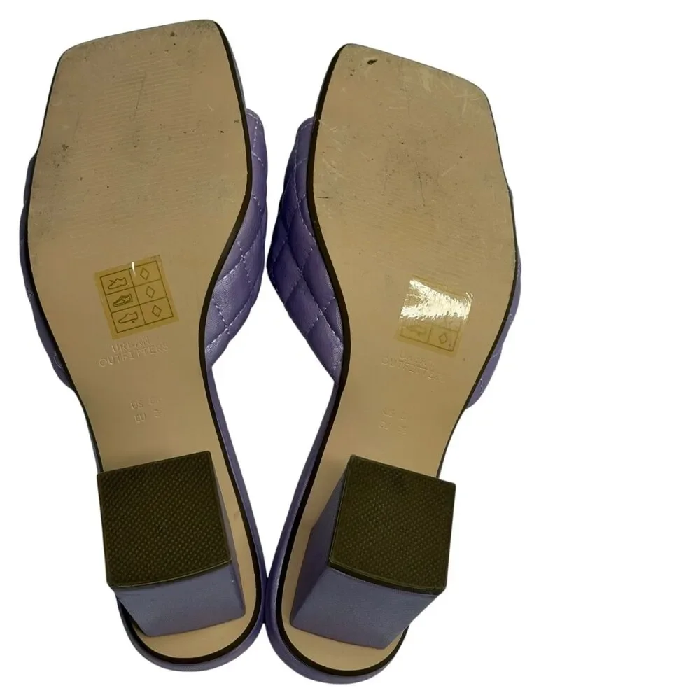 Urban Outfitters Callie Quilted Mule Slide Pump Sandal Shoe Block Heel Purple 8